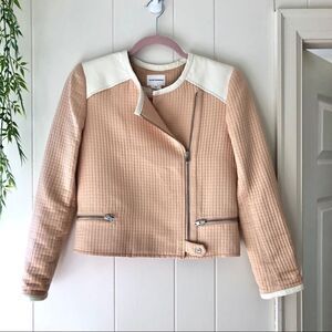 Club Monaco Quilted Bomber Jacket Peach White